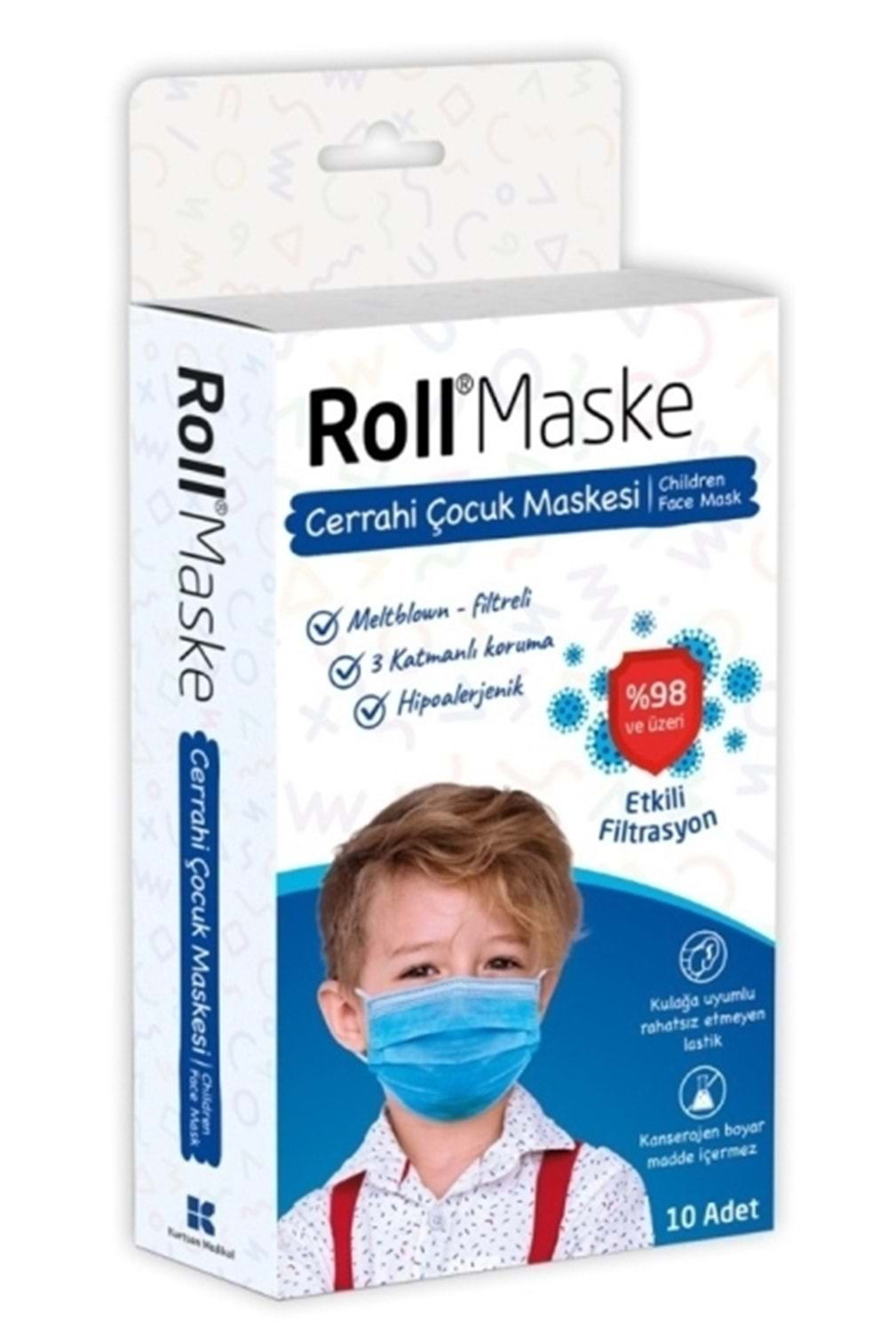 Roll Maske Cerrahi Çocuk Maskesi Erkek 10 lu