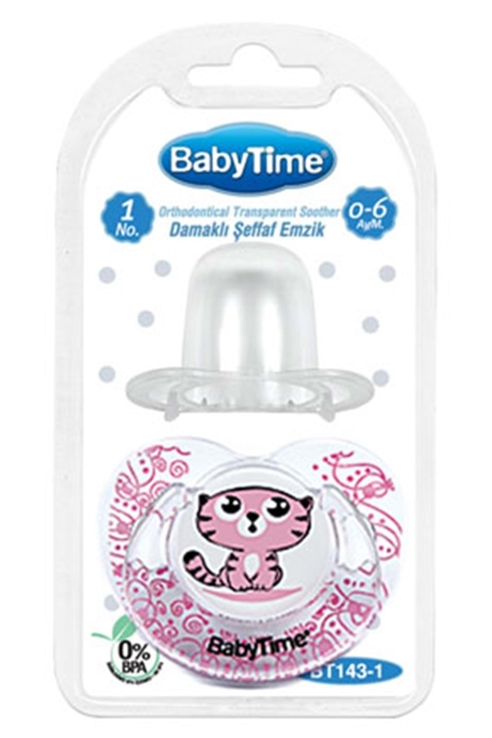 Baby Time Damaklı Desenli Şeffaf Emzik 0-6 ay BT143