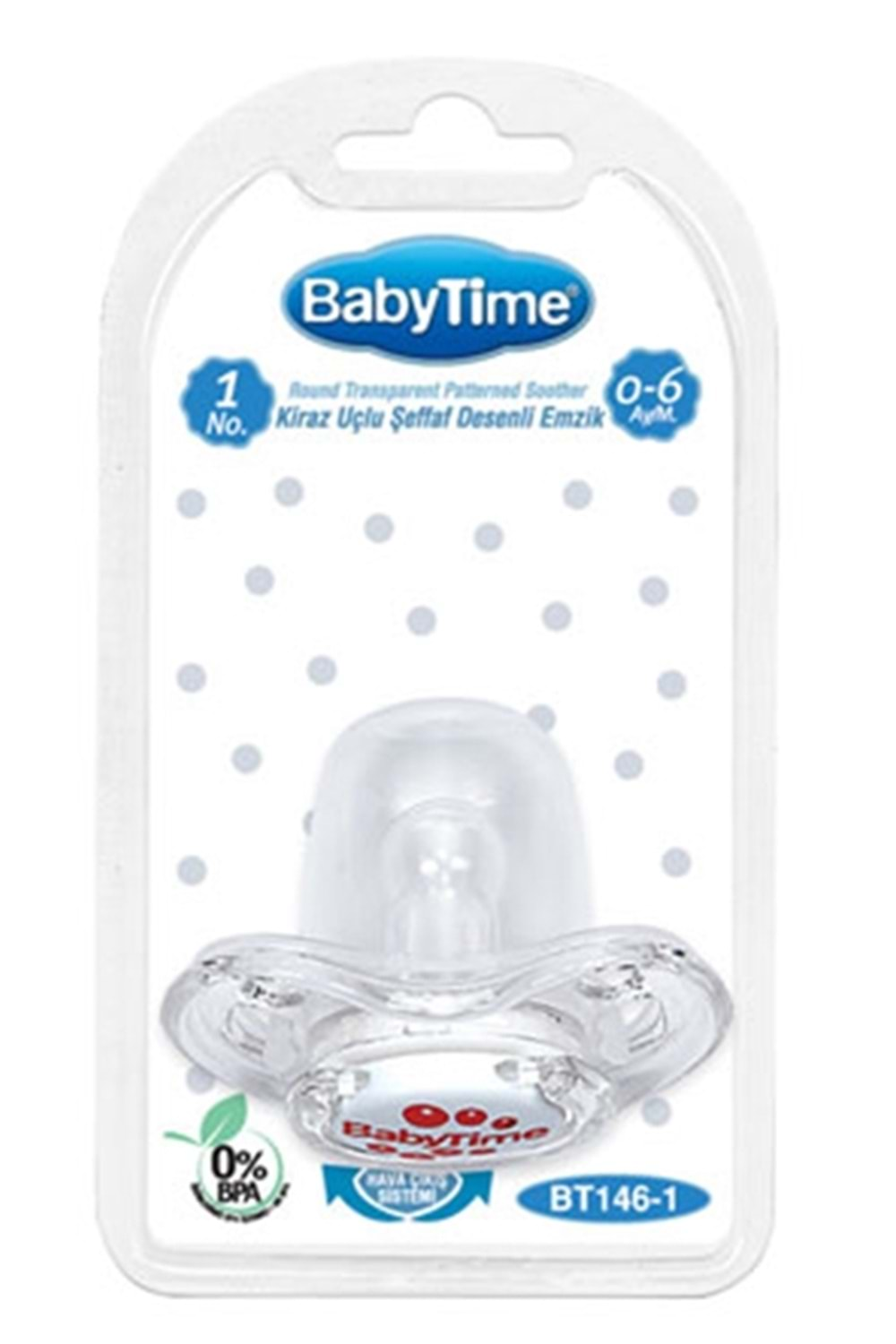 Baby Time Kiraz Uçlu Şeffaf Desenli Emzik 0-6 ay BT146