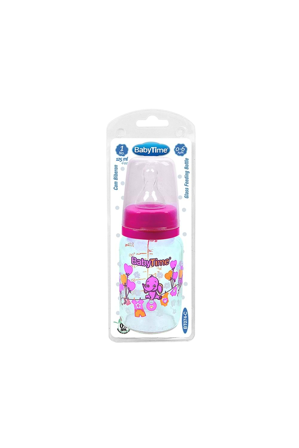 Baby Time Klasik Cam Biberon Silikon Kiraz Uçlu 125 ml BT074