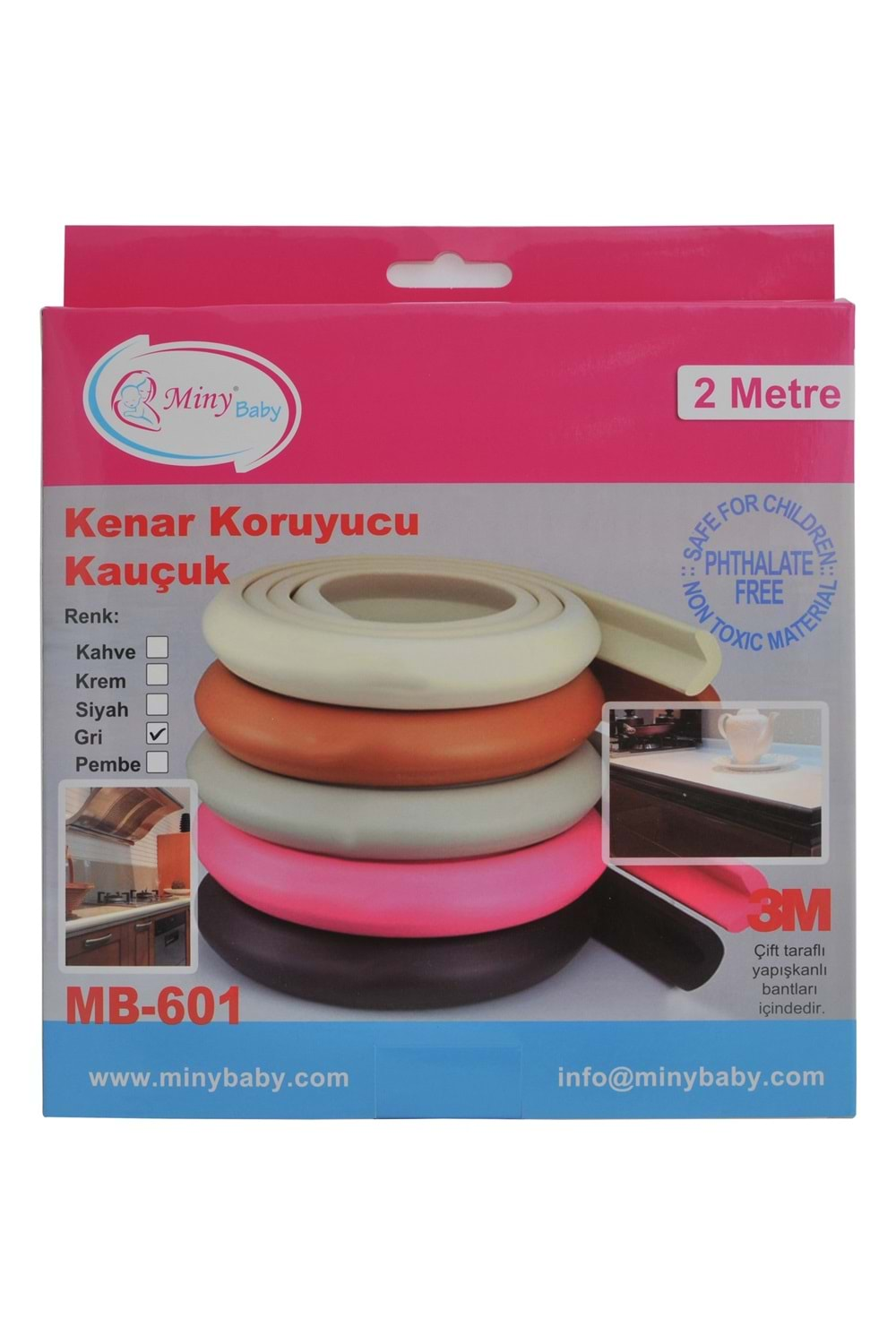 Miny Baby Kenar Koruyucu Kauçuk Gri 2 mt MB 601