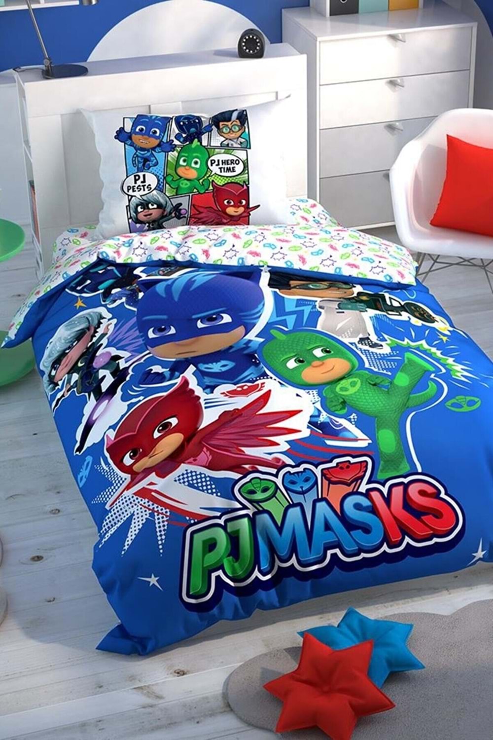 Taç Pj Masks Hero Tek Kişilik Nevresim Takımı Gece Parlayan