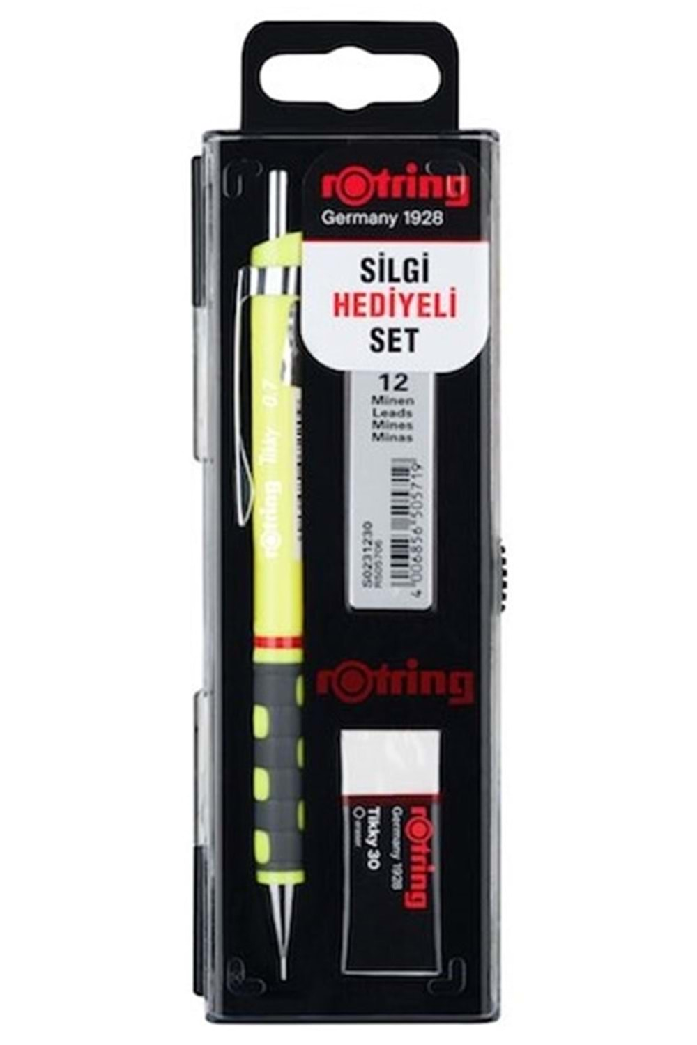 Rotring Tikky Kalem+Min+Silgi 0.7 mm Neon Sarı