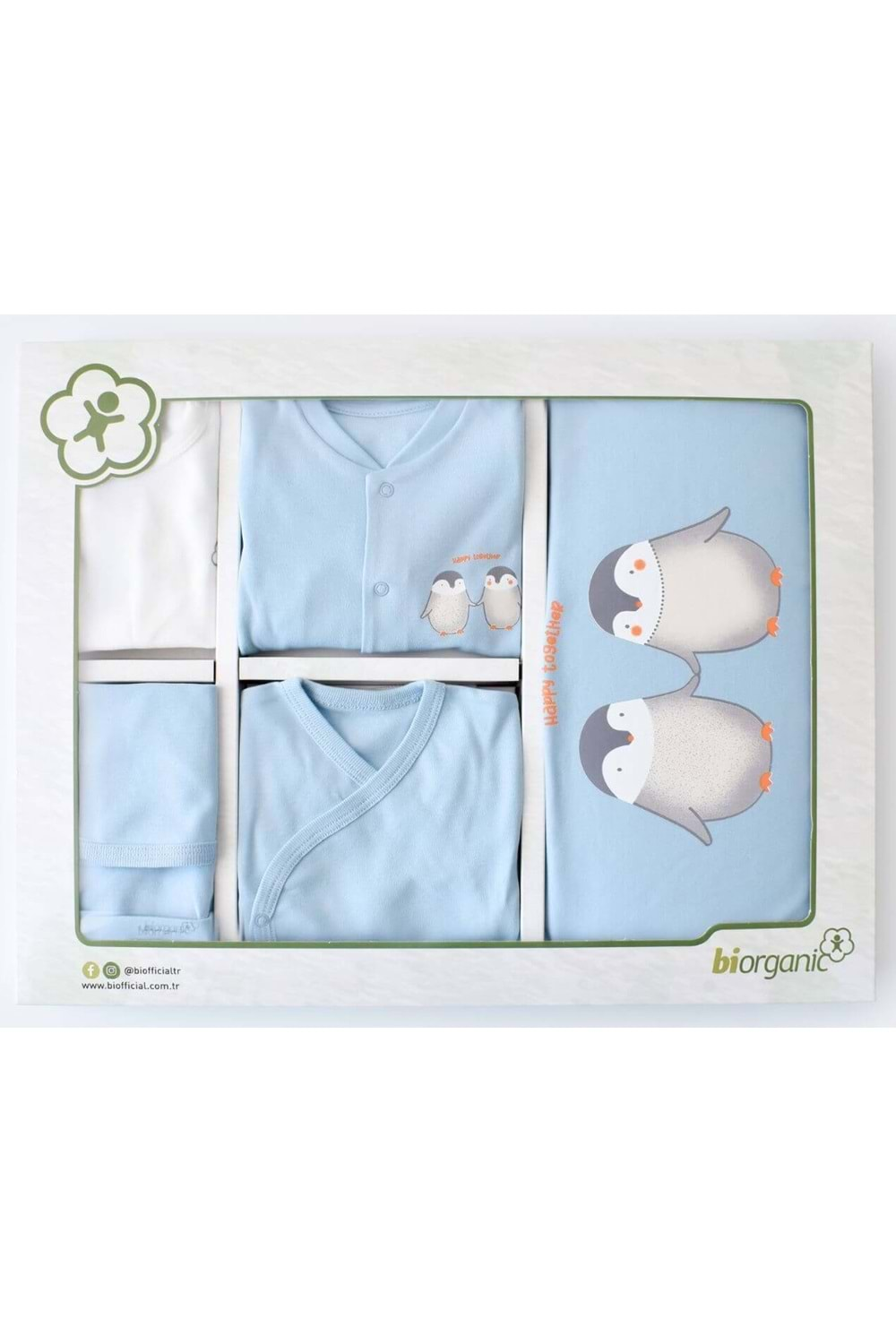 Bi Baby Organik Hastane Çıkışı 10 Parça New Penguins Mavi 63203