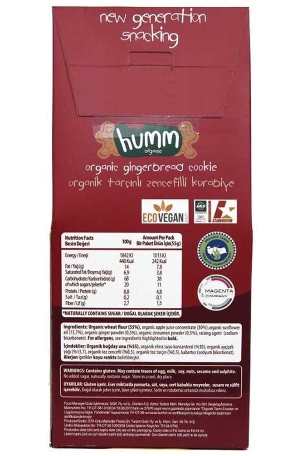 Humm Organik Kurabiye Tarçınlı Zencefilli 55gr