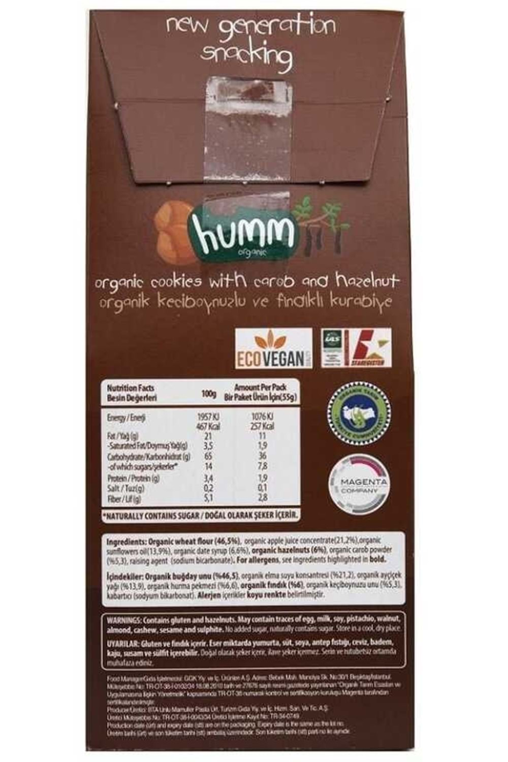 Humm Organik Kurabiye Keçiboynuzlu Fındıklı 55 gr