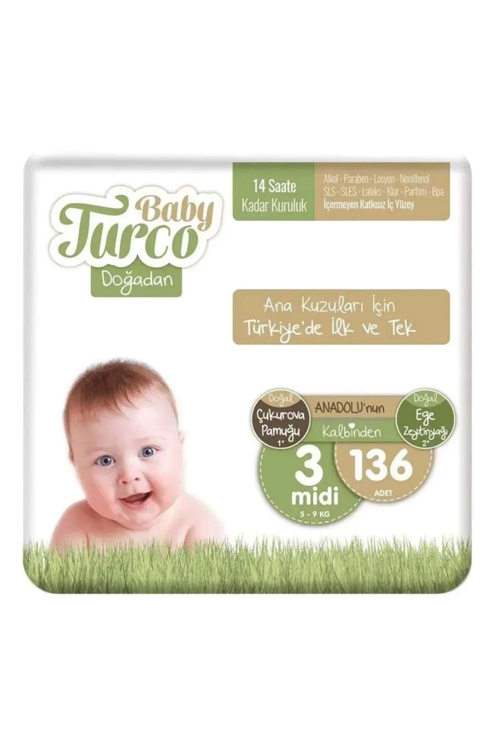 Baby Turco Doğadan Bebek Bezi Bonus Paket 3 136 lı 5-9 kg