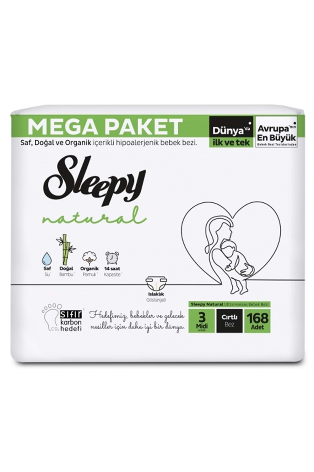 Sleepy Natural Bebek Bezi 3 No 4-9 kg 168 li Mega Paket