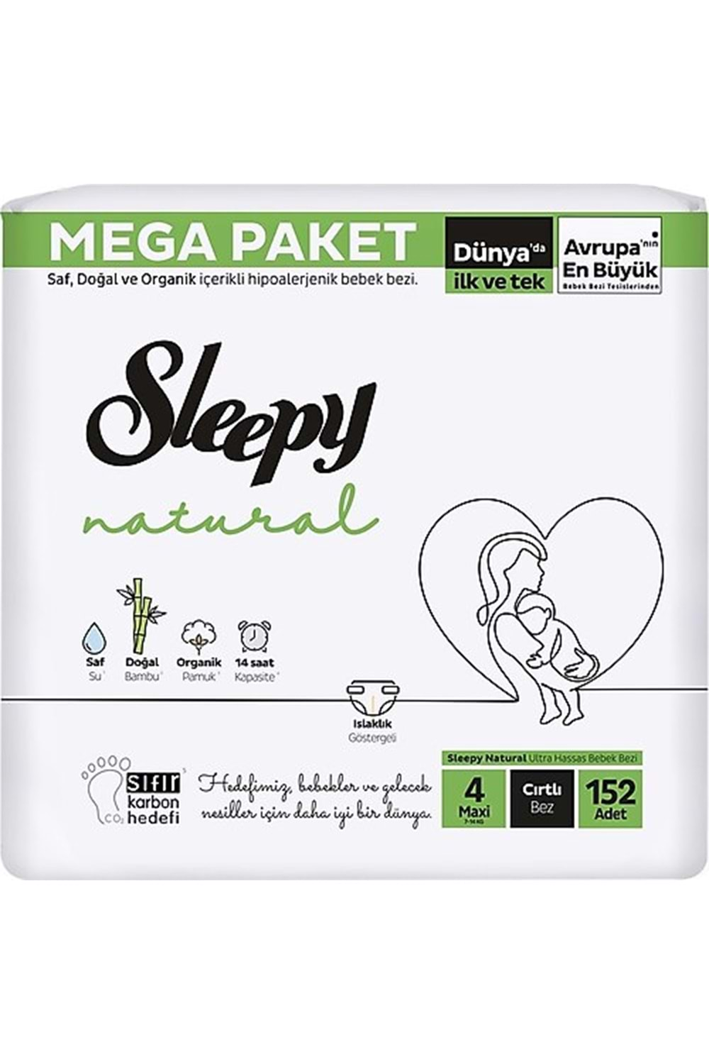 Sleepy Natural Bebek Bezi 4 No 7-14 kg 152 li Mega Paket