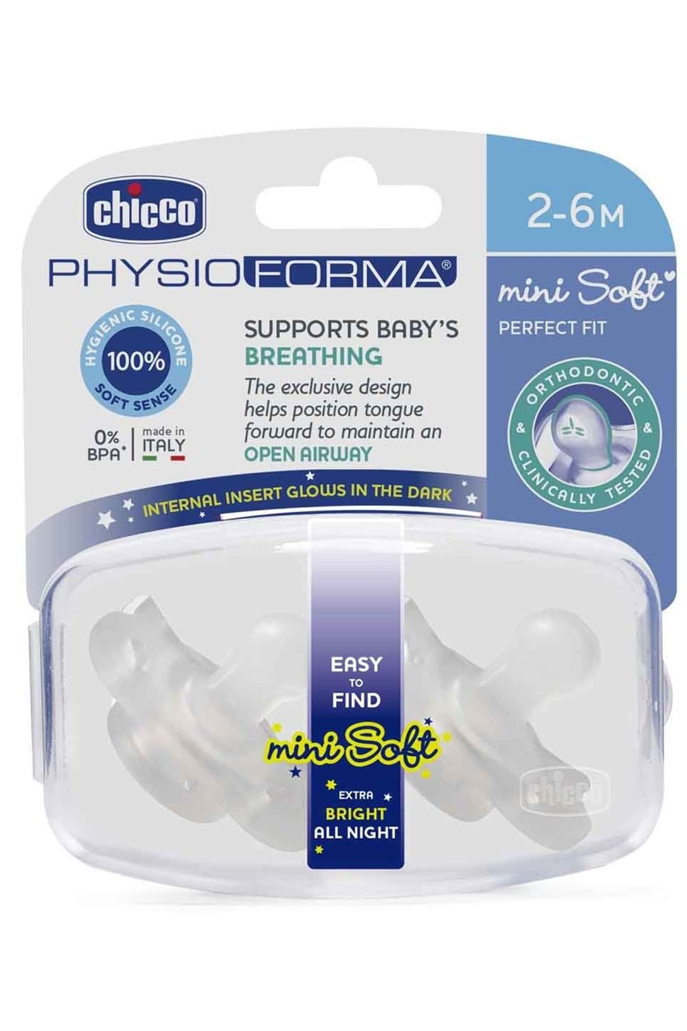 Chicco Physioforma Mini Soft Gece Parlayan Silikon Emzik 2 Li 2-6 Ay