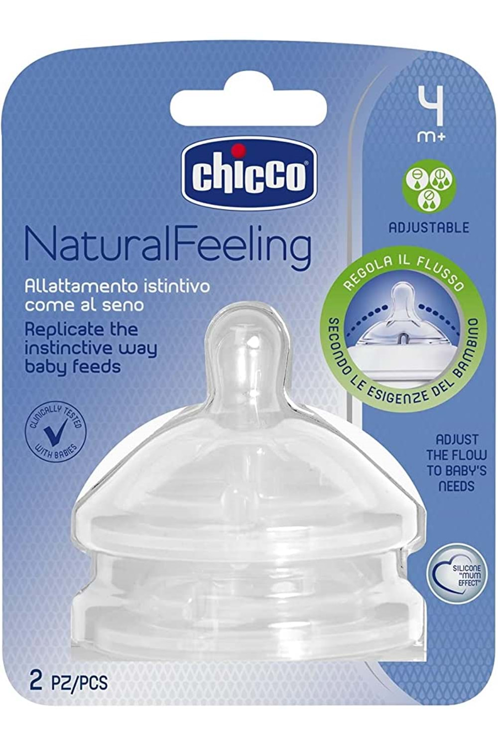 Chicco Natural Feeling Silikon Biberon Emziği 2 li 4 Ay+