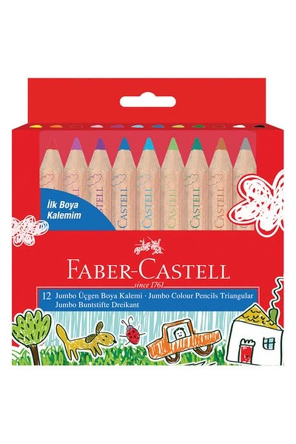 Faber Castell Jumbo Üçgen Yarım Boy Kuru Boya 12 li