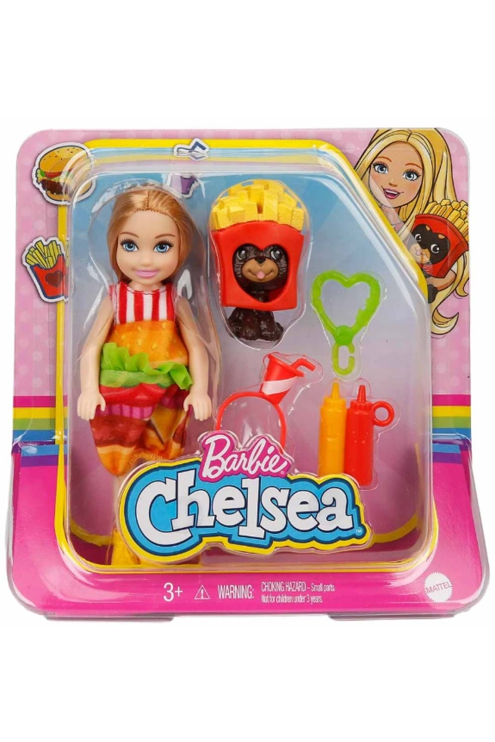 Barbie Kostümlü Chelsea ve Hayvancığı Hamburger Bebek GRP69