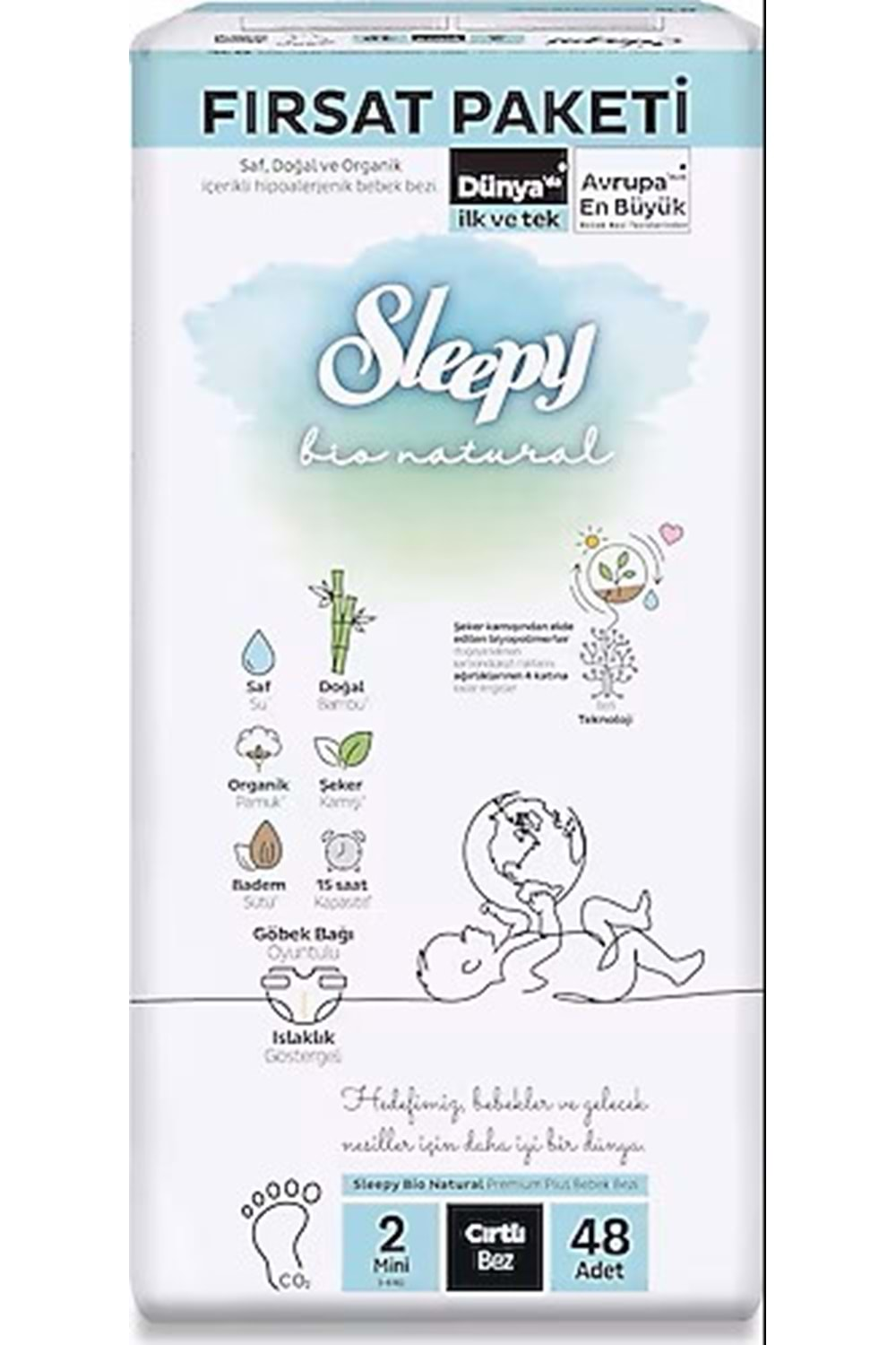 Sleepy Bio Natural Bebek Bezi 2 No 3-6 kg 48 Li Fırsat Paket