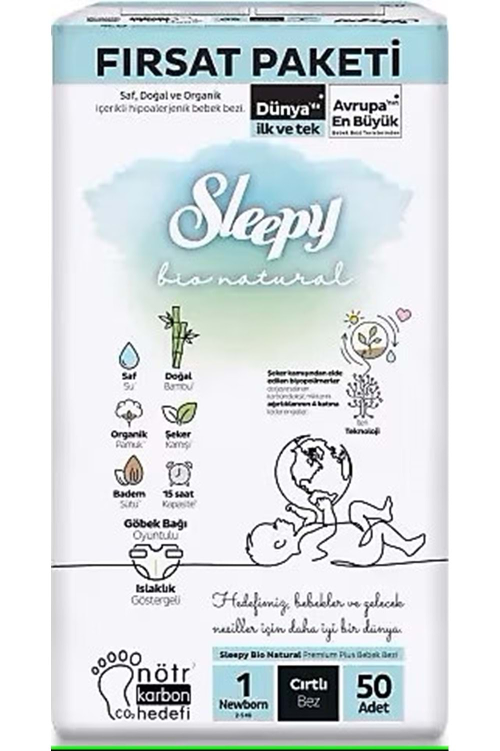 Sleepy Bio Natural Bebek Bezi 1 No 2-5 kg 50 Li Fırsat Paket