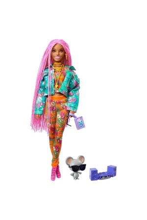 Barbie Extra Pembe Örgü Saçlı Bebek GXF09