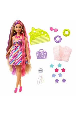 Barbie Upuzun Muhteşem Saçlı Bebekler Esmer Çiçek HCM89