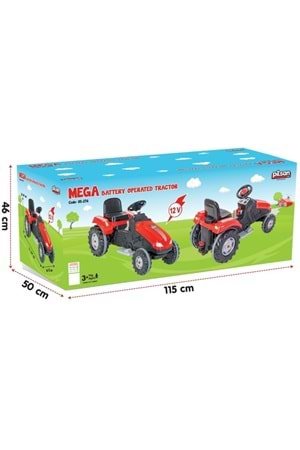 Pilsan Mega Traktör 12V Akülü Kırmızı 05 276