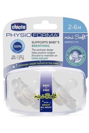 Chicco Physioforma Mini Soft Gece Parlayan Silikon Emzik 2 Li 2-6 Ay