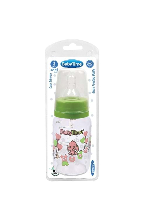 Baby Time Klasik Cam Biberon Silikon Kiraz Uçlu 125 ml BT074