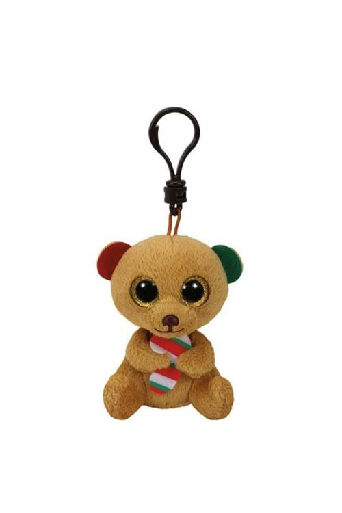 TY Beanie Boos Bella Brown Bear W/Candy Cane Clip