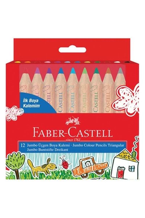 Faber Castell Jumbo Üçgen Yarım Boy Kuru Boya 12 li