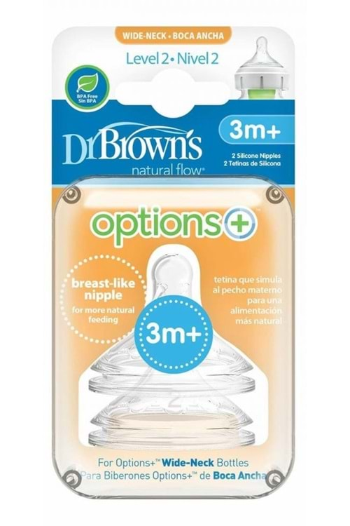 Dr Browns Options Geniş Ağız Silikon Biberon Emziği 2Li 3 Ay+