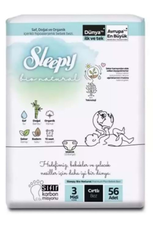 Sleepy Bio Natural Bebek Bezi 3 No 4-9 kg 56 Lı Jumbo Paket