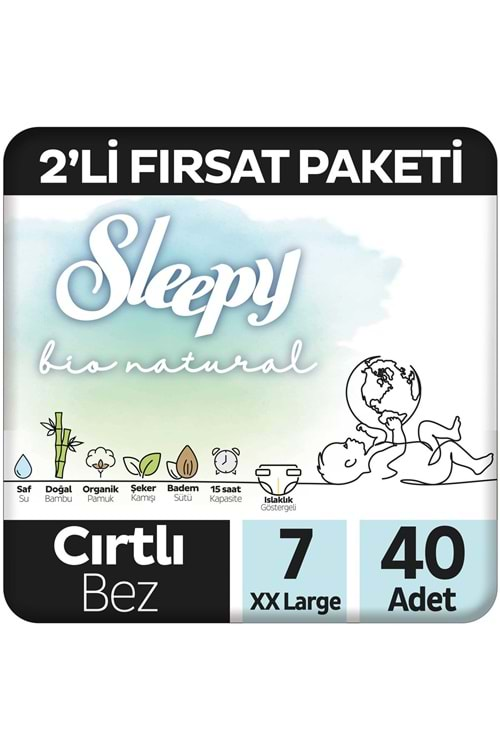 Sleepy Bio Natural Bebek Bezi 7 No 20-30 kg 40 Lı 2li Fırsat Paket