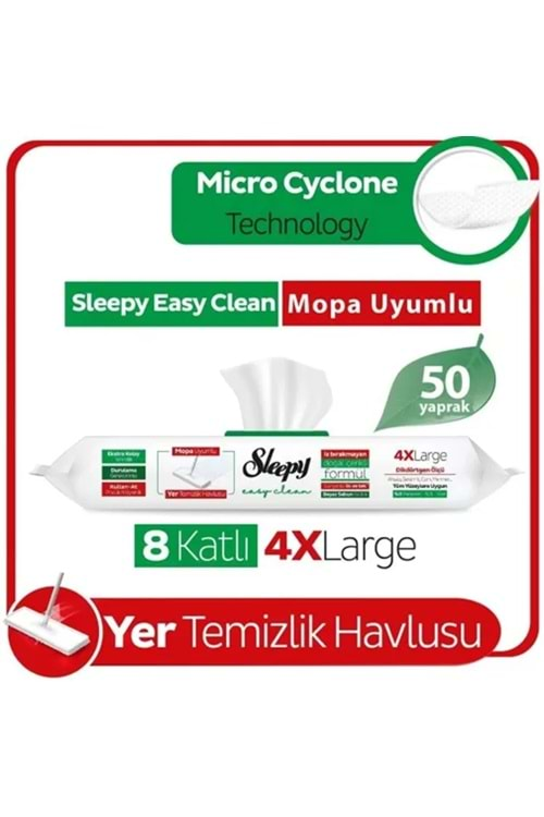 Sleepy Yüzey Temizlik Mop Beyaz Sirke, Karbonat ve Beyaz Sabunlu 50 li